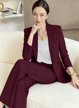 升级款高端安克拉红秋冬西装套装阔腿裤总裁经理体制内外女装正装