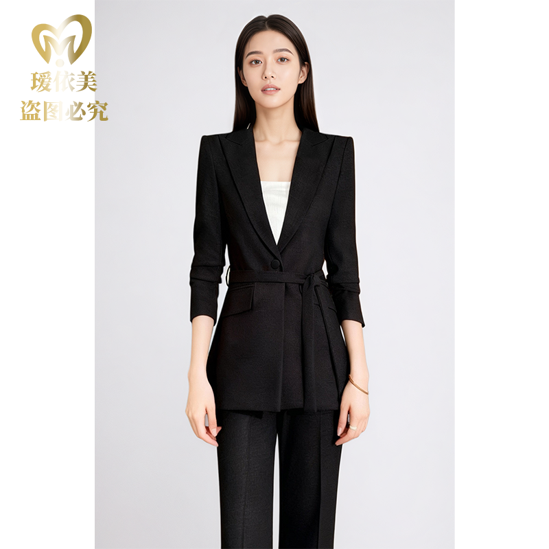 黑色系带收腰西装套装女高级感修身显瘦通勤职业装2025秋冬新款