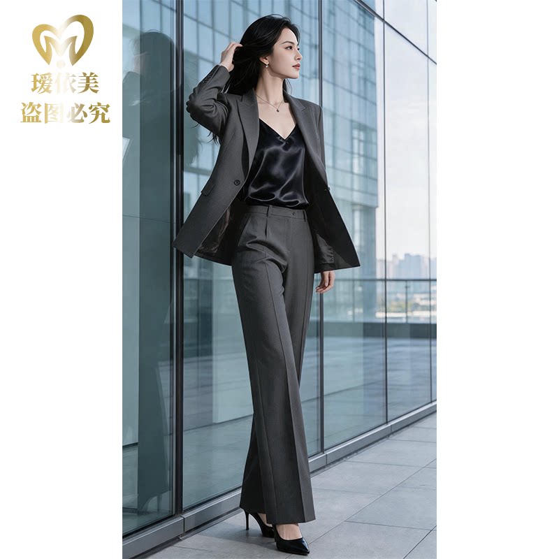 灰色春秋新款高端羊毛西装套装气质时尚黑色修身秋冬女神范通勤