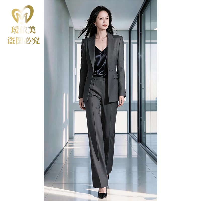灰色春秋新款高端羊毛西装套装气质时尚黑色修身秋冬女神范通勤