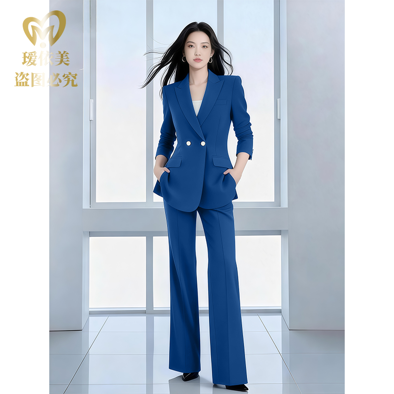 轻奢高端女2026新款爆款洋气女装网红爆款长袖休闲质感西装蓝色
