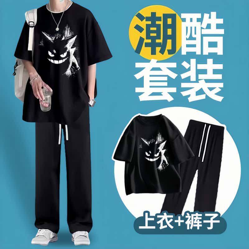 夏季男冰丝短袖宽松百搭套装