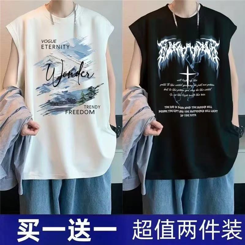 夏季新款冰丝无袖t恤男女青少年T恤