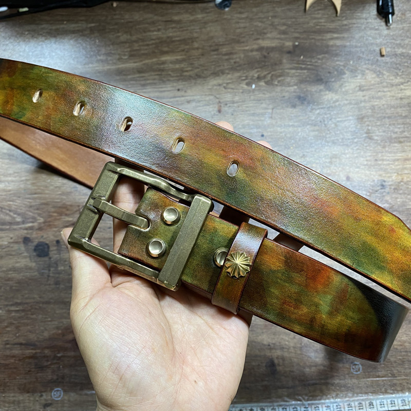 纯铜迷彩风尘扣手工皮带美鞍植鞣牛皮男士复古腰带针扣百搭