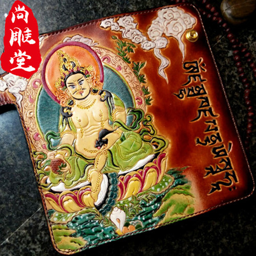 植鞣牛皮纯手工雕刻，招财钱包
