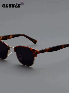 韩版潮流小脸近视墨镜女黑色开车半框镜男防晒个性复古小框太阳镜