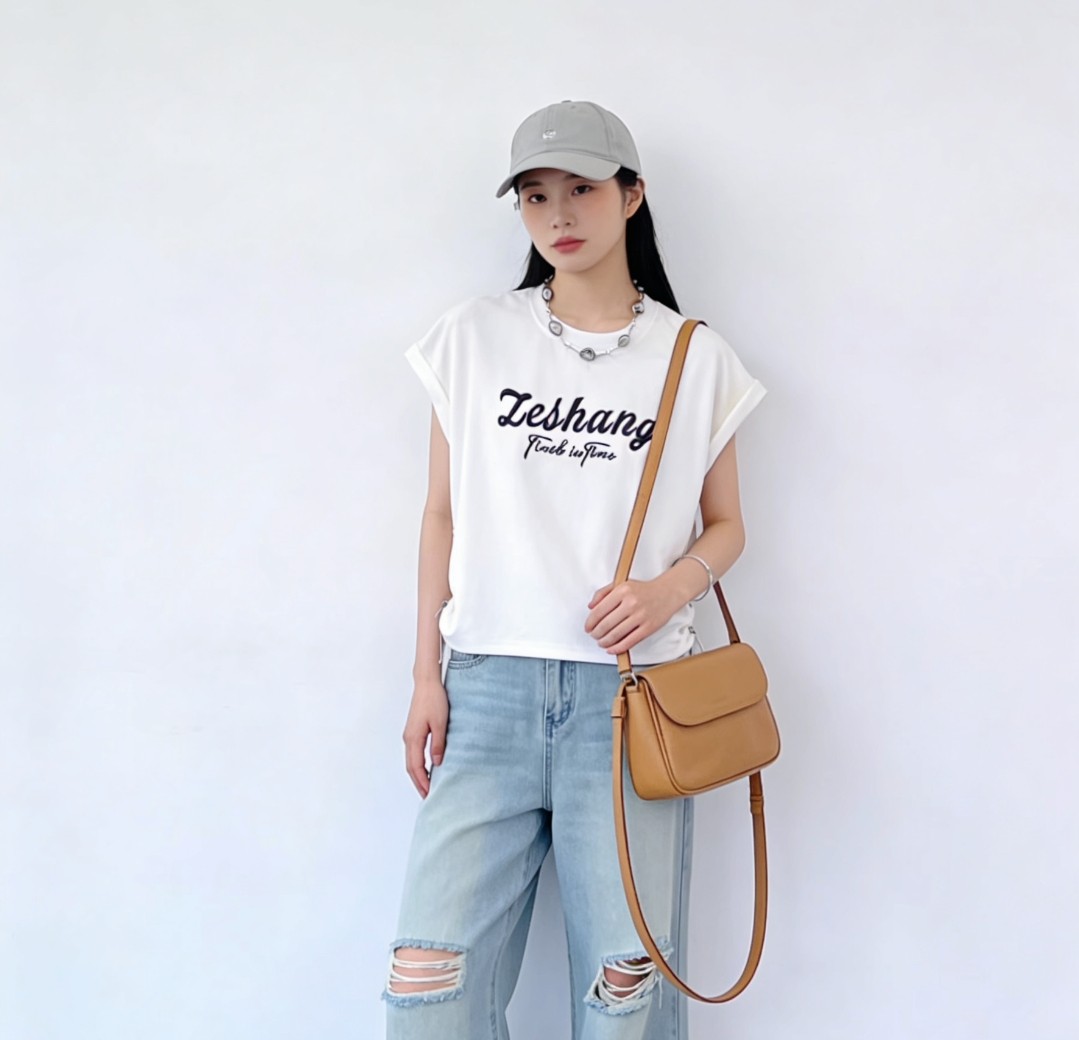 正肩纯棉短袖T恤女夏季2026新款宽松显瘦百搭纯色打底上衣ins潮