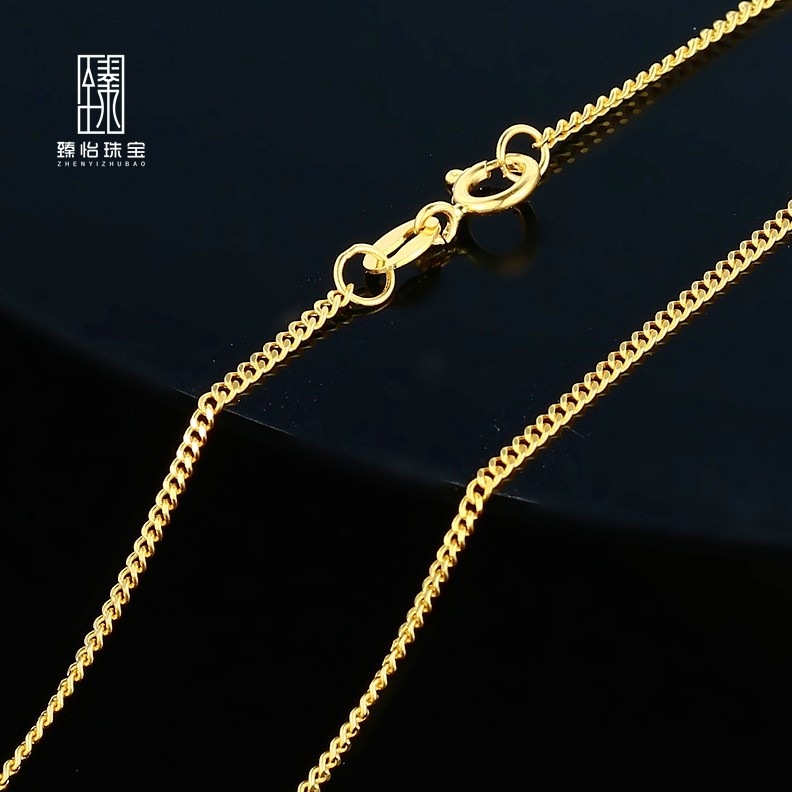 臻怡18k金侧身项链老板链喜平链进口空心侧身链女款细滑礼物可定