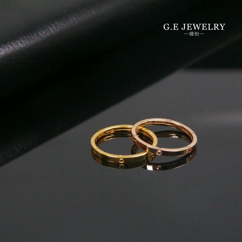 臻怡18k金铆钉戒指轻款显粗彩金紫金玫瑰金黄金光戒送女友礼物