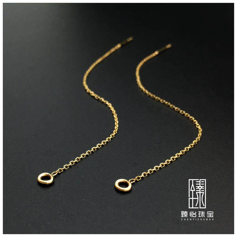 【臻怡】18k金加圈耳线 女款耳钉耳饰平安玉耳线DIY配件带圈多用