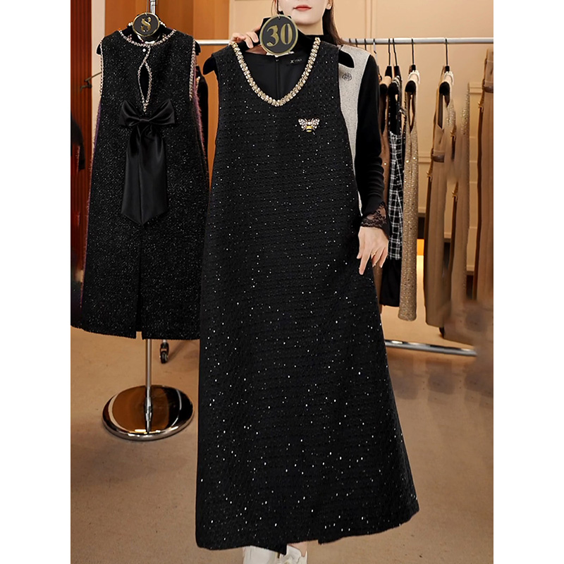 高级感气质名媛亮片马甲裙2025秋冬新款超仙减龄轻熟风显瘦A字裙