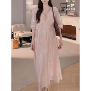 森系甜美减龄绣花中袖 超仙名媛遮肚子显瘦长裙 连衣裙2026春夏新款