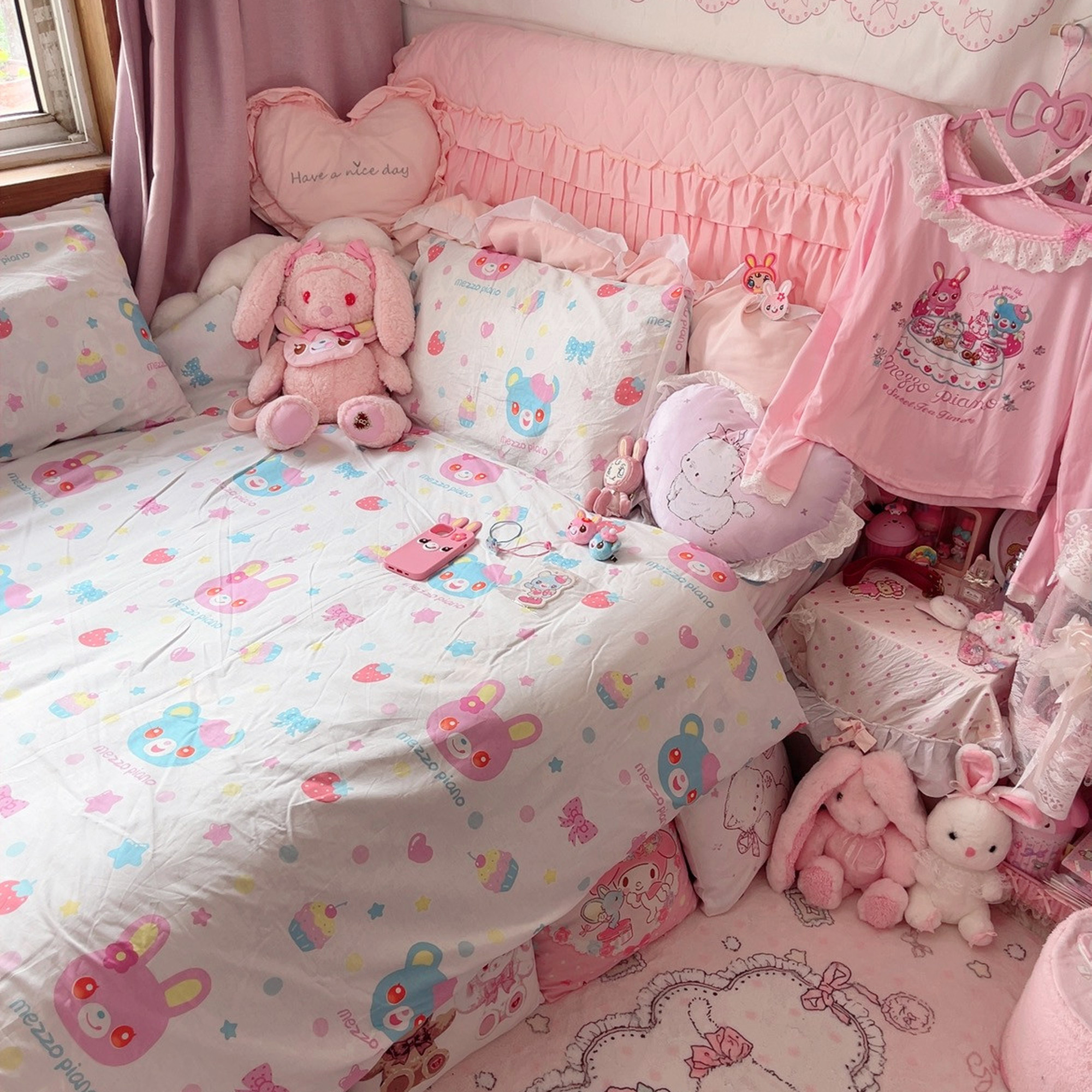 thumbnail for Piano bunny mezzopiano cotton four-piece set girly style loli loli lady three-piece cute sheet full cotton