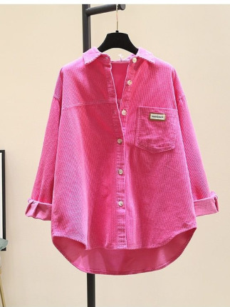 New Autumn and Winter Thickened Corduroy Long-Sleeved Shirt for Women, Korean Style Fashionable Loose Casual Mid-Length Cardigan Shirt