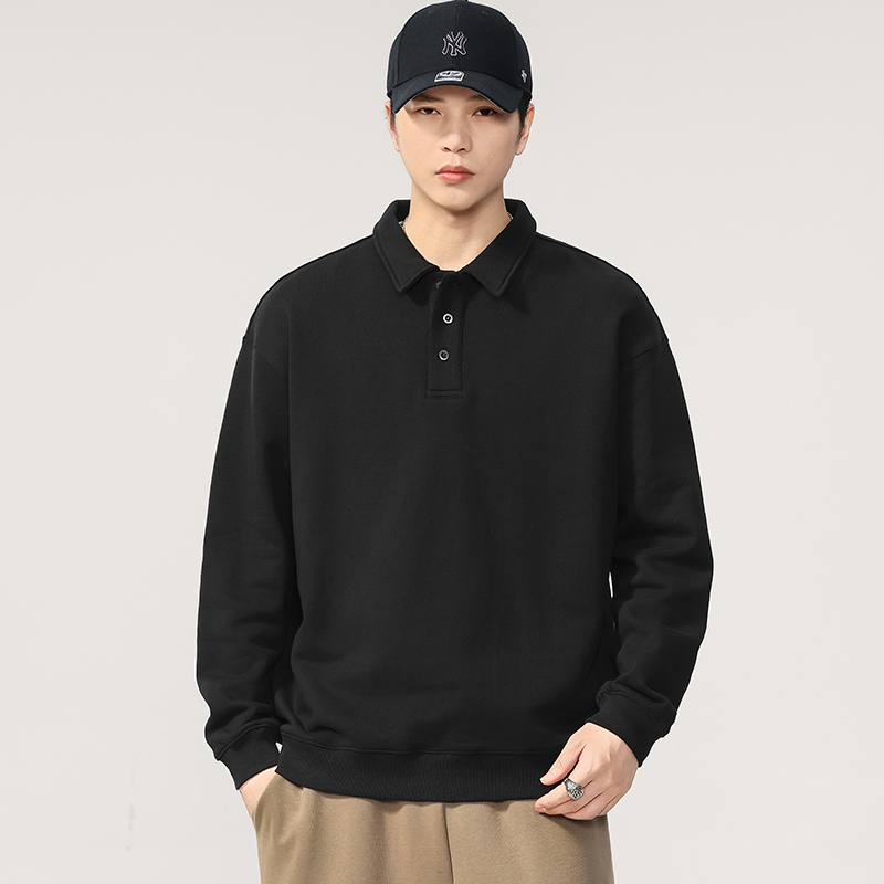 纯棉净色翻领卫衣男春秋肥佬胖子宽松加肥加大码纯色POLO长袖T恤