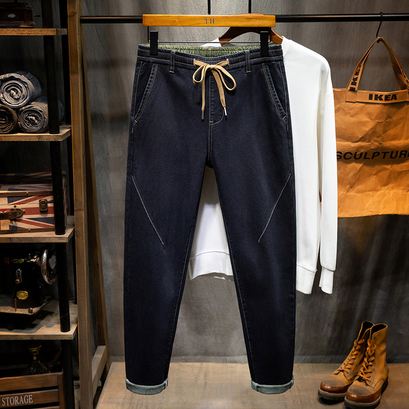 夏季薄款全松紧腰大码牛仔裤男肥佬弹力加肥加大宽松哈伦小脚裤