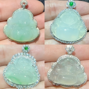 定做翡翠玉佛观音佛公包边镶嵌925银及18k金设计镶嵌钻石定制空托