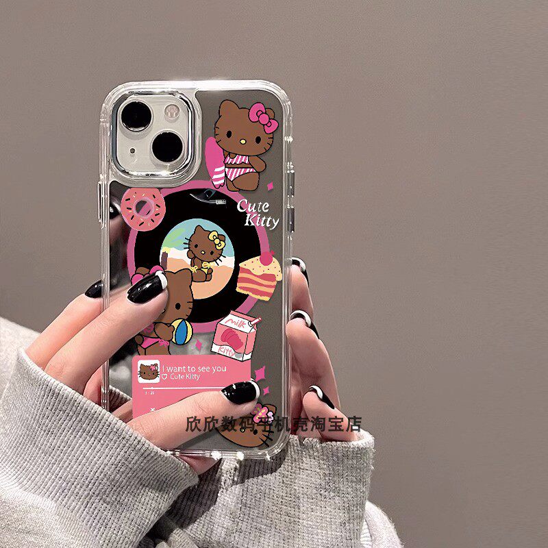 hellokitty猫镜面手机壳高级感xr卡通iphone16promax小众xs可爱13适用苹果78/14/15镜子11保护壳12手机套包邮