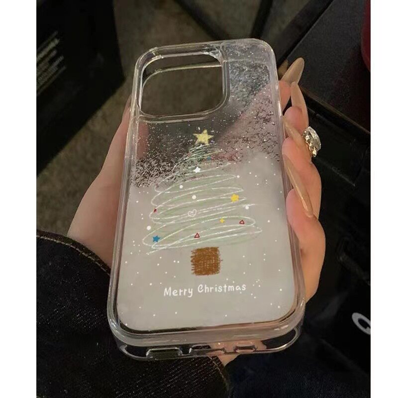 2024新款高颜值高档流沙雪花圣诞树适用苹果15手机壳iPhone14plus时尚13新款7/8p可爱外壳
