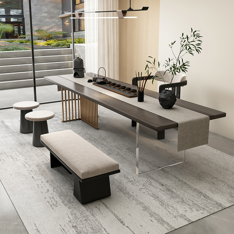 诧寂风轻奢简约实木茶台桌椅组合小户型实木家用泡茶桌亚克力茶桌