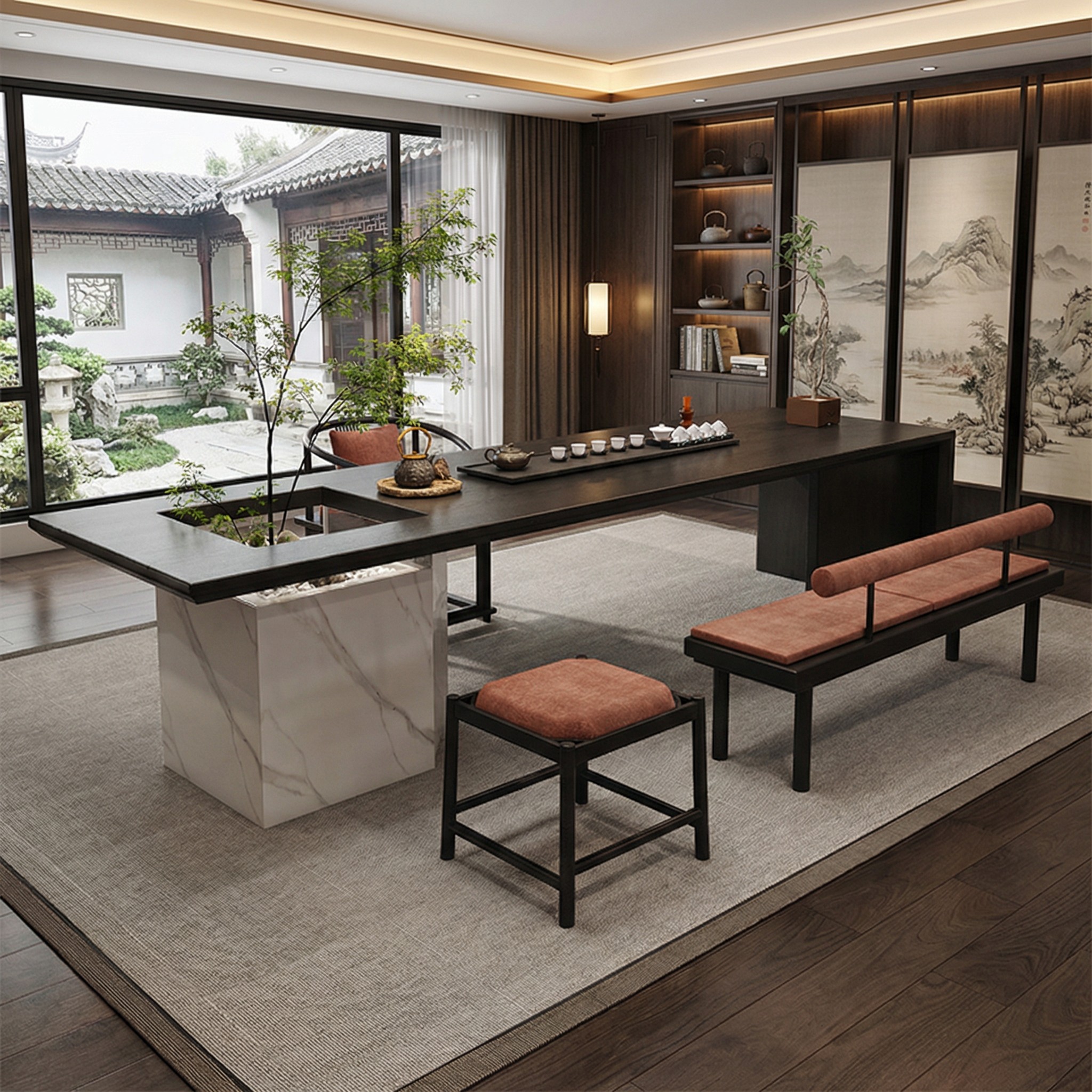 侘寂风实木大板茶桌椅组合客厅家用碳化黑泡茶桌子茶台现代简约,住宅家具,家用茶台/茶桌,淘宝优惠券,粉丝福利购,淘宝优惠卷