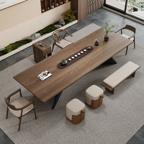 意式极简实木茶桌办公桌