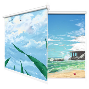 简易小飘窗窗帘短免打孔伸缩安装 升降全遮光遮阳宿舍隔热卧室厨房