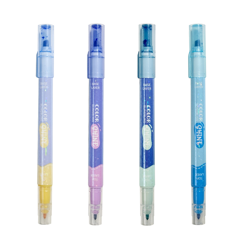 三年二班叠色闪光荧光笔荧光标记笔学生用彩色划重点记号笔做笔记专用银光笔高颜值手账手帐笔多色萤光笔开学