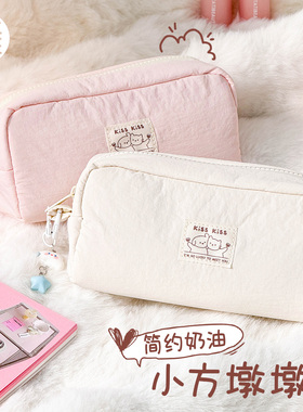 三年二班幸运小猫笔袋2025年新款大容量高颜值ins风设计款小众极简纯色韩版初中女生文具盒男孩款文具铅笔袋
