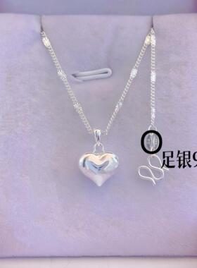 999纯银项链女锁骨链新款光面爱心足银吊坠永久不掉色项链礼物