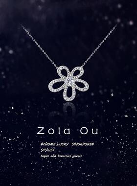 网红满钻向日葵项链女S999足银五瓣花朵轻奢小众纯银颈炼生日礼物
