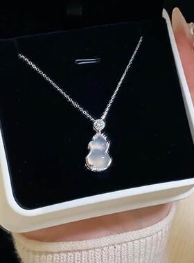 S999纯银项炼女天然白玉髓葫芦轻奢小众设计感送闺蜜女友生日礼物