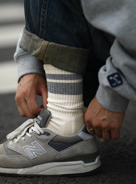 足下工作室 |cityboy灰色条纹袜子毛巾底百搭ins潮日系运动中筒袜