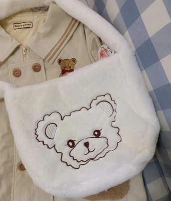 原创刺绣毛绒卡通风百搭单肩包