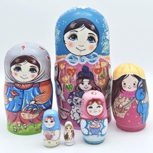 俄罗斯套娃6层卡通可爱儿童玩具摆件节日礼物哈尔滨满洲里纪念品