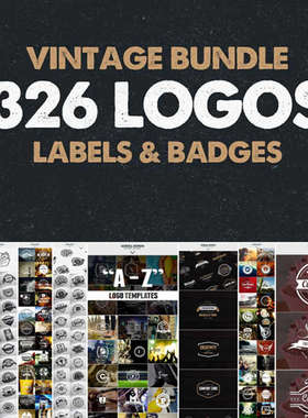 A2116矢量326个复古英文徽标徽章logo印花合集 AI设计素材