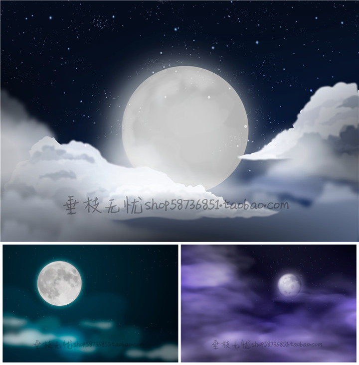 A3986矢量夜晚云朵月亮星球插画背景图 AI设计素材