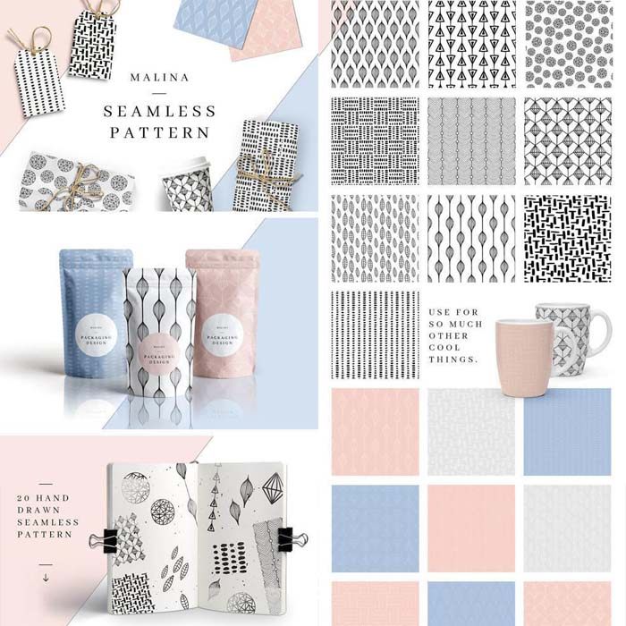 A2216矢量20张手绘几何四方连续印花包装纹理图 AI设计素材+png