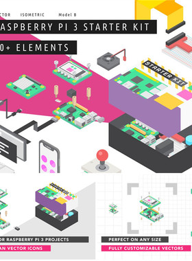 A3808矢量Isometric树莓派Raspberry Pi图标icons场景 AI设计素材