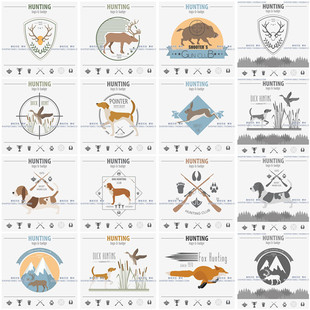 A3697矢量扁平化打猎动物狗狗小鹿森林logo AI设计素材