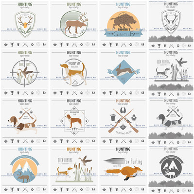 A3697矢量扁平化打猎动物狗狗小鹿森林logo AI设计素材