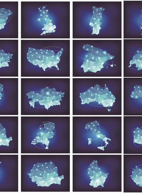 A3663矢量19张抽象几何光芒国家地图形状线条美国英国 AI设计素材