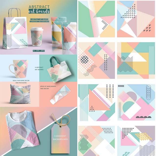 A0380矢量抽象几何颜色渐变线条纹理包装印花背景图 AI设计素材