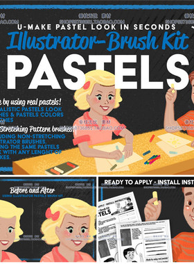 A3910矢量AI设计素材蜡笔风格笔刷+swatches插件预设