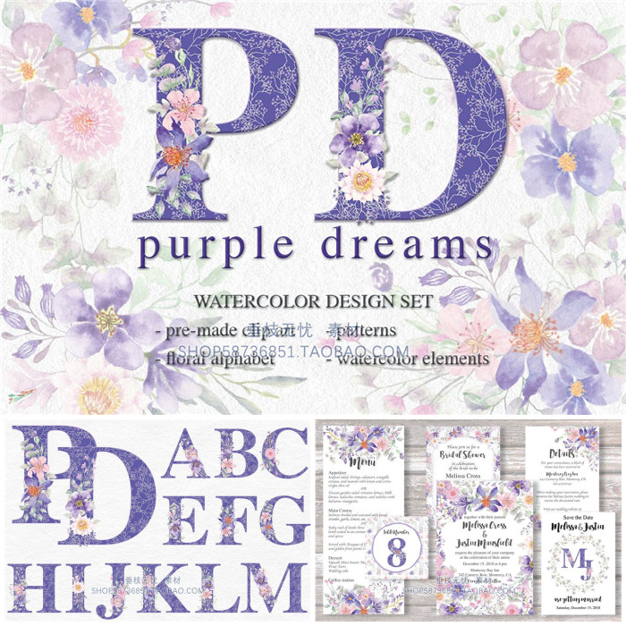 P0709高清PS设计素材 唯美花朵英文字母数字边框装饰纹样花纹PNG