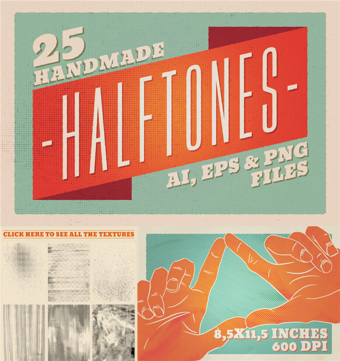 A3753矢量25个Halftones风格抽象纹理背景图 AI设计素材+PN高清