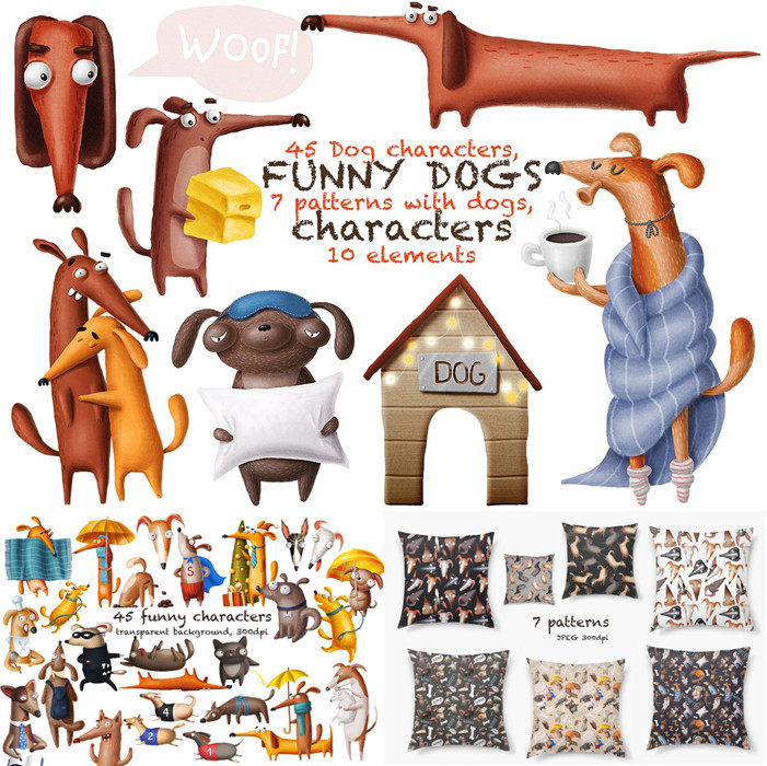 A3783矢量卡通可爱宠物狗狗插画 AI设计素材+PNG格式
