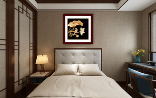 荷花鲤鱼民间手工艺挂画纯手工制作装饰画麦秆画麦秸画简约镜框画