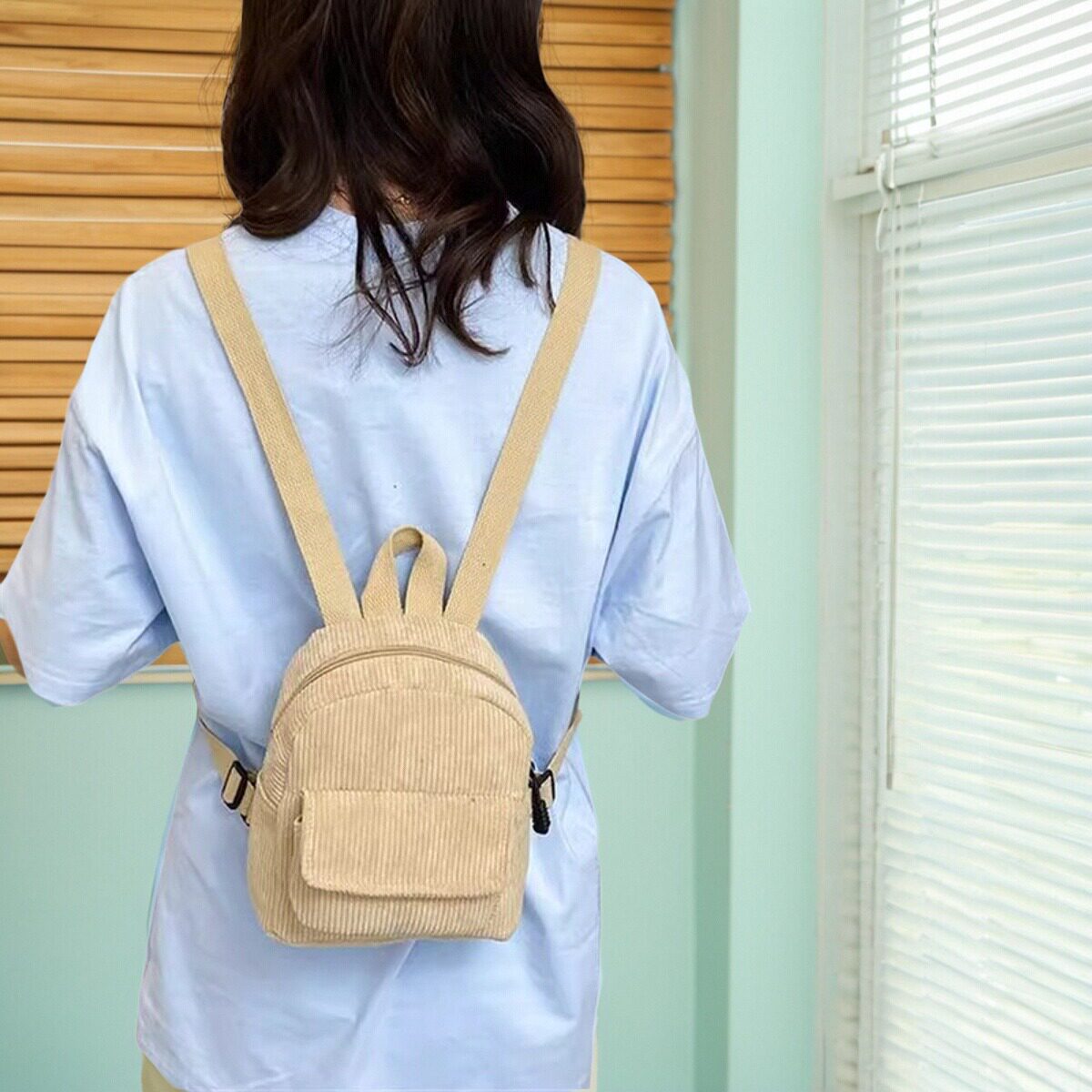 日系原宿小巧灯芯绒帆布双肩包女小包森系文艺百搭平板小型背包