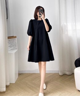 赫本风小黑裙2026夏季新款百搭宽松显瘦遮肚子法式短袖连衣裙女潮